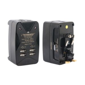 TTA 394 USB4B TRAVEL ADAPTOR MULTI PLUGS WITH ONE UNIVERSAL SOCKET & 4 USB CHARGING SOCKETS 5V 3.2A (BLACK)